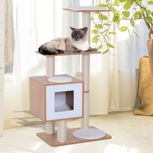 Arbre à Chat PawHut 119 cm – Griffoir, Niche & Aire de Jeux