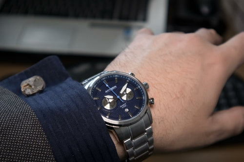 Montre Homme Chronographe Amber Time – Acier Inoxydable, Étanche 50m