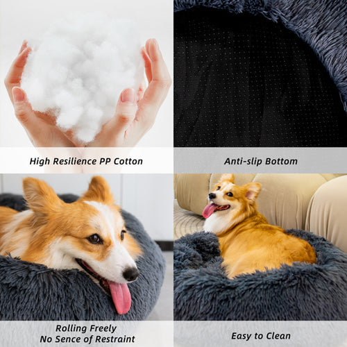 Lit pour animaux de compagnie pour chats et chiens, panier lavable anti-anxiété en peluche douce pour chien.